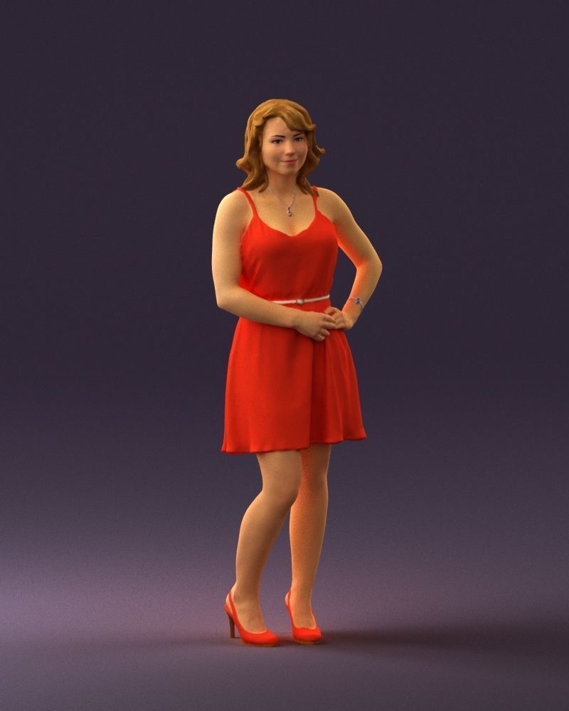 Woman in red dress crown 0711 3D Print Ready 3D print model_25