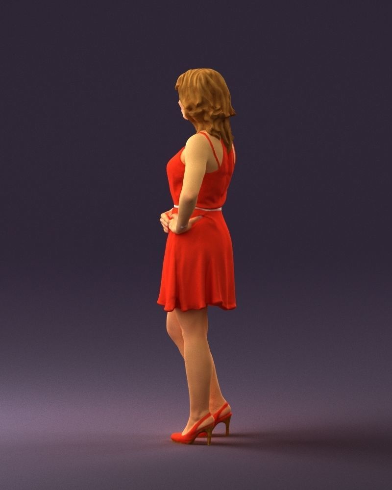Woman in red dress crown 0711 3D Print Ready 3D print model_15