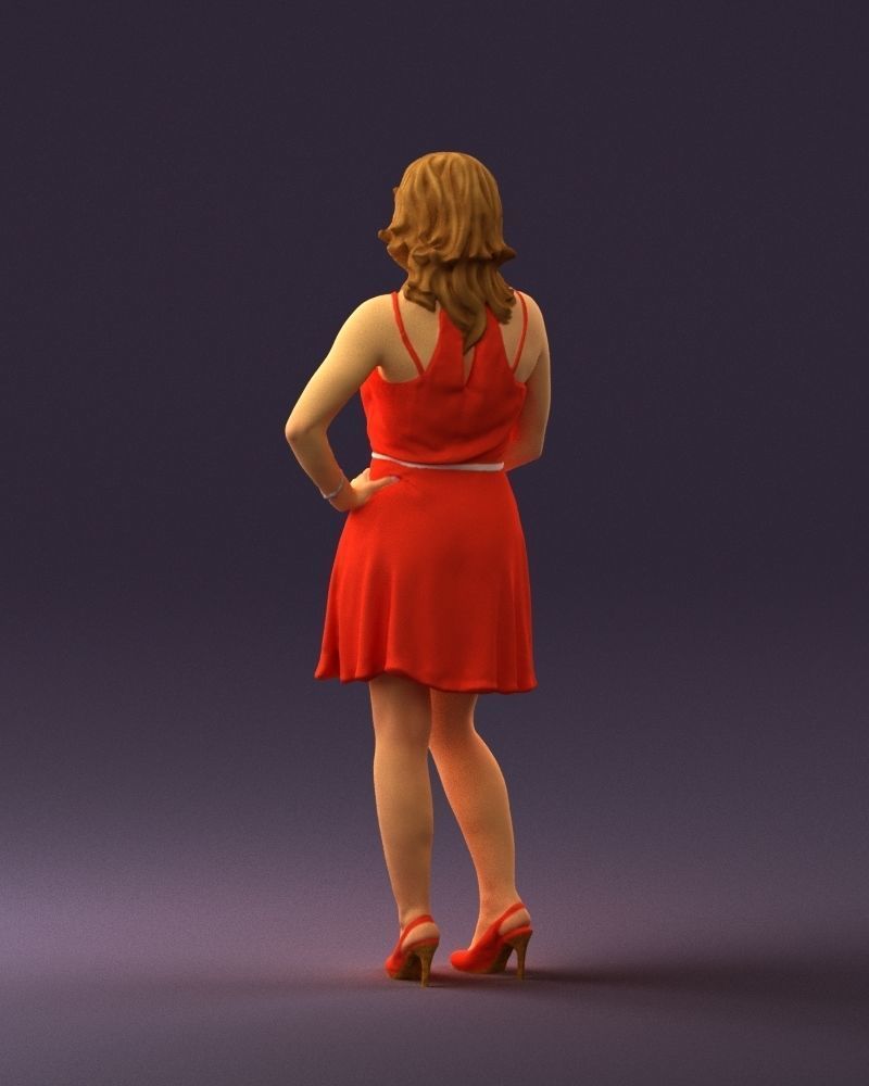 Woman in red dress crown 0711 3D Print Ready 3D print model_13