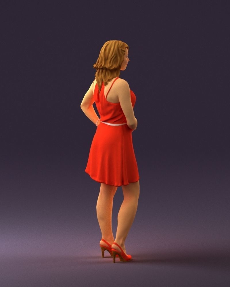 Woman in red dress crown 0711 3D Print Ready 3D print model_9