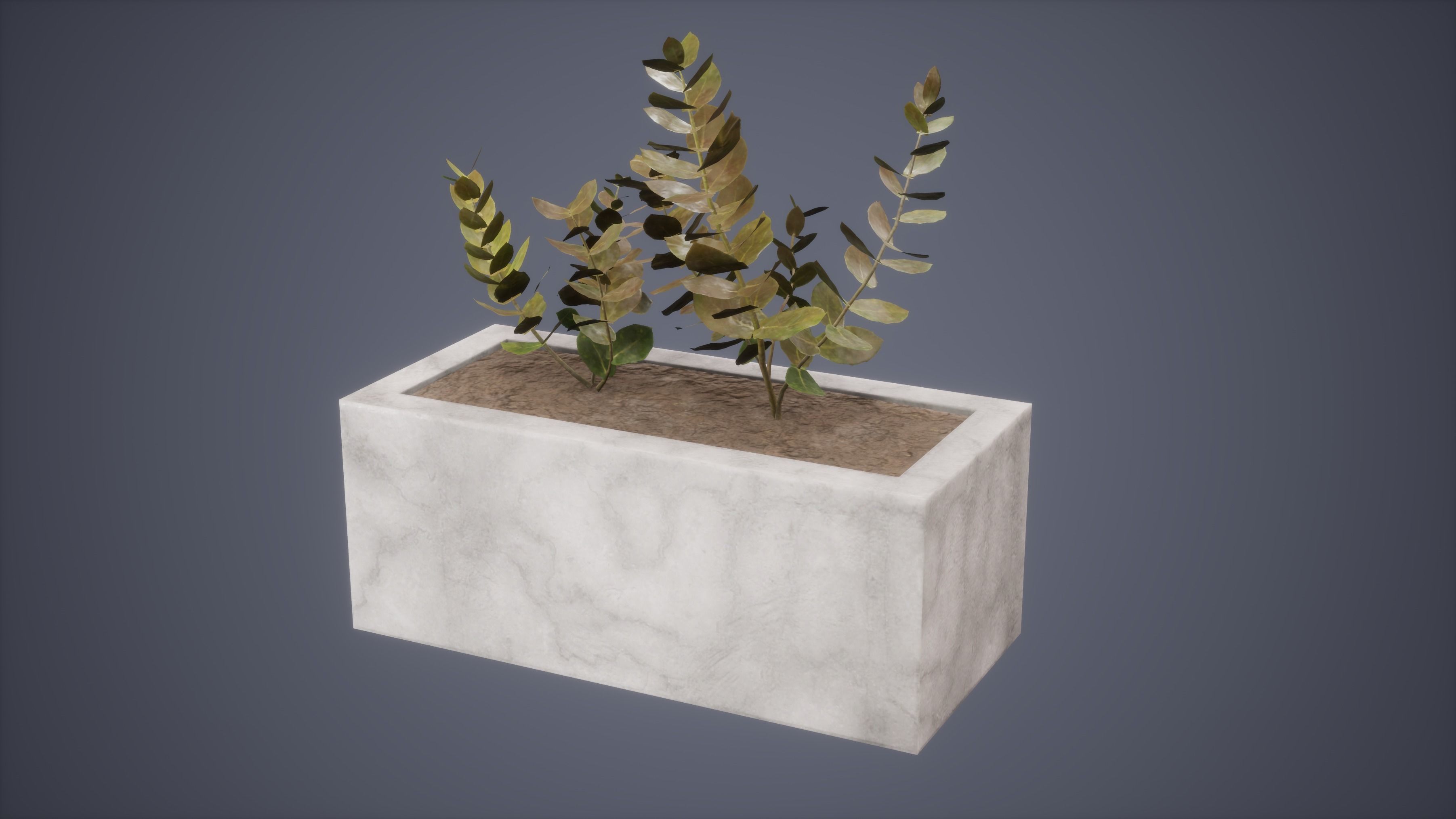Flower Set Low Poly Game Ready planter in concrete block Low-poly 3D model_3
