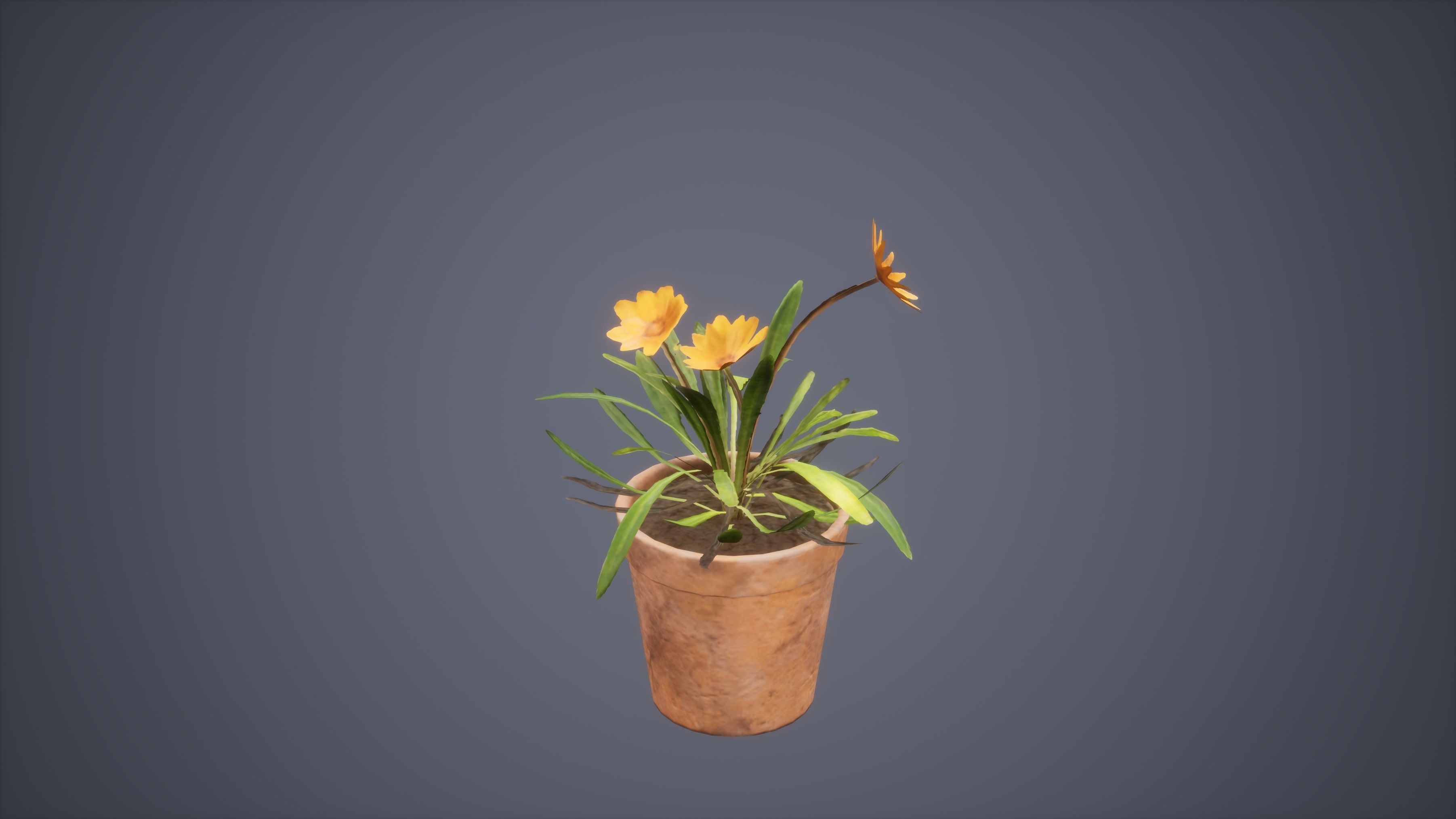 Flower Set Low Poly Game Ready planter in concrete block Low-poly 3D model_7