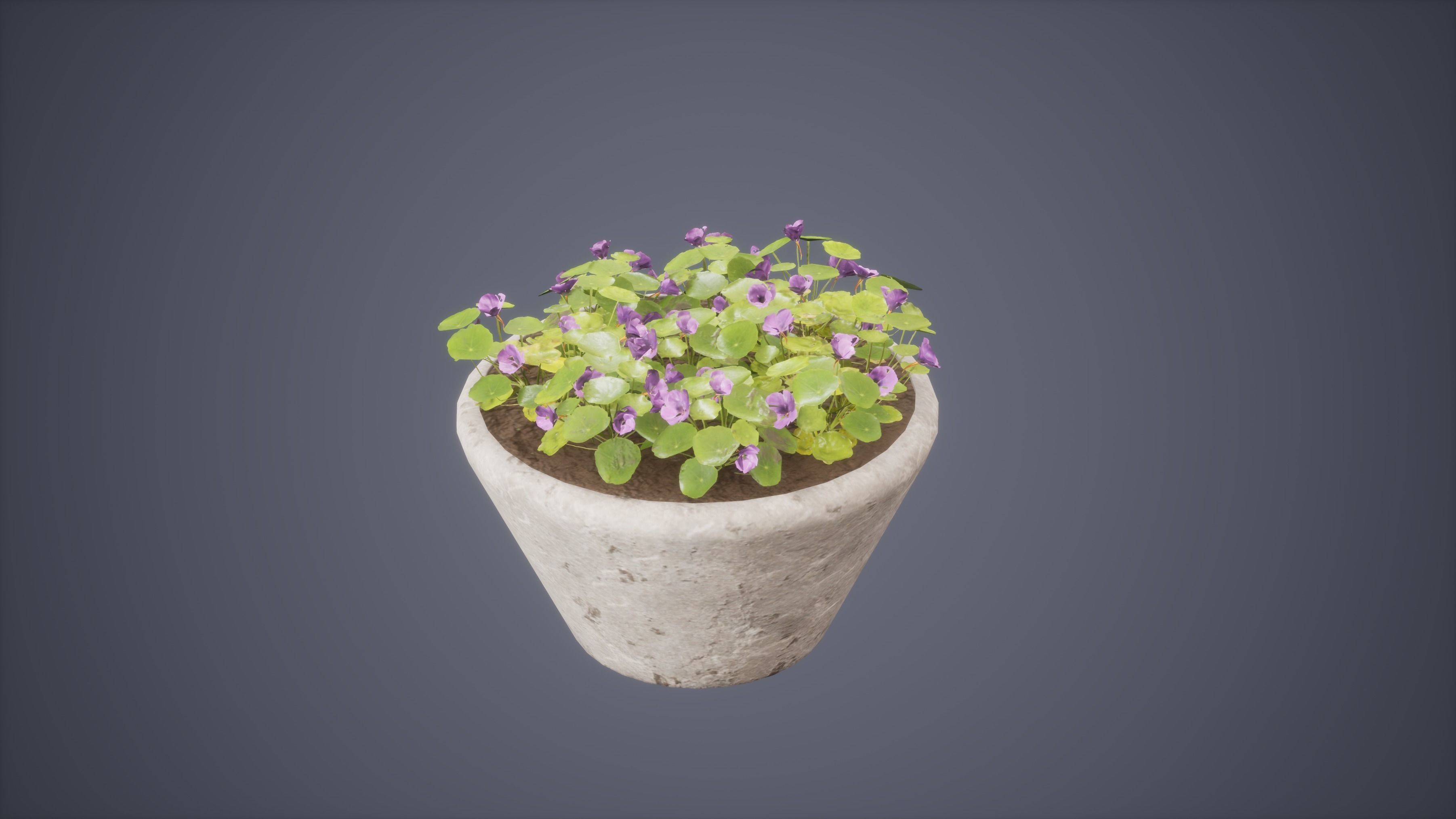 Flower Set Low Poly Game Ready planter in concrete block Low-poly 3D model_2
