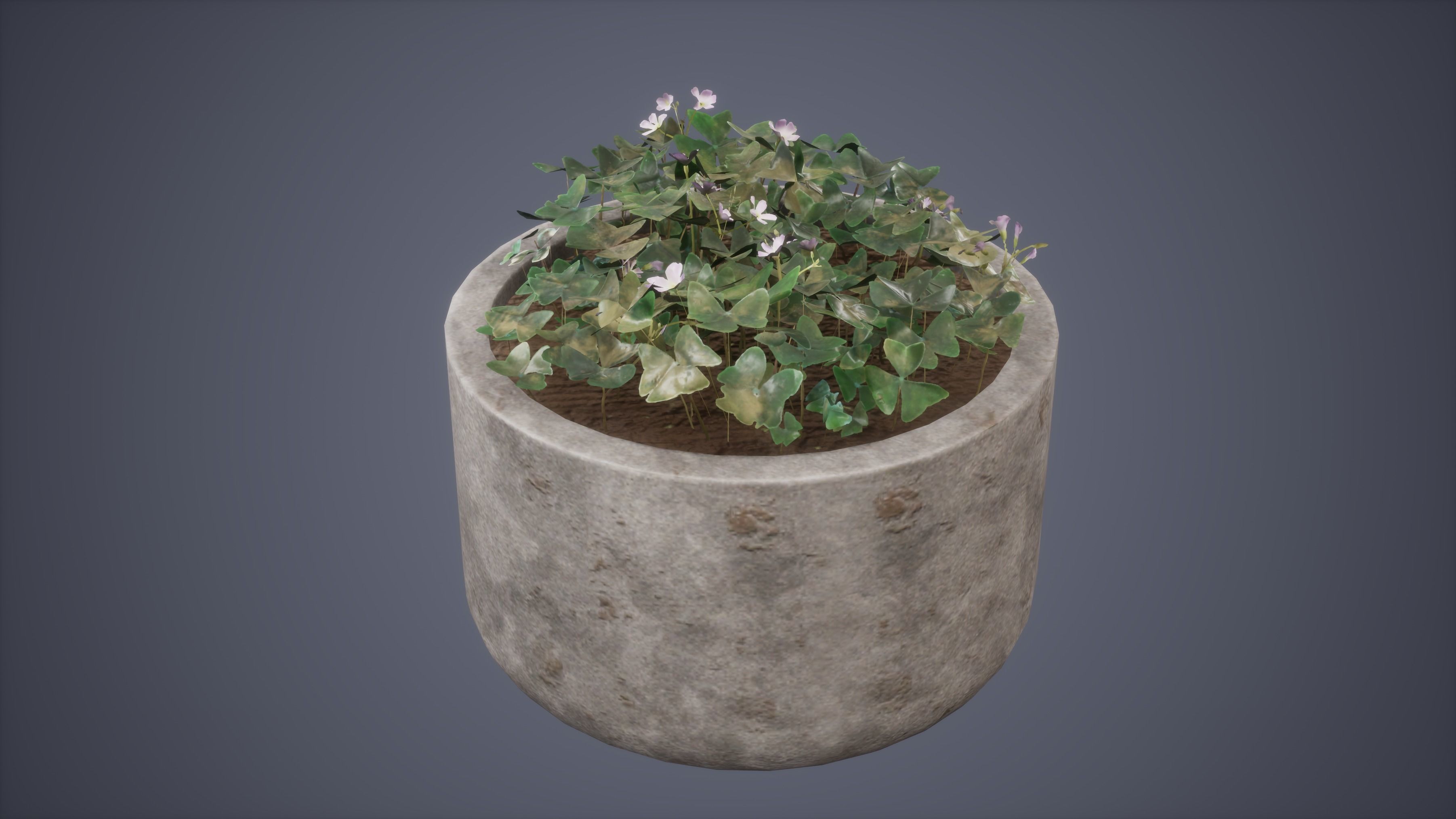 Flower Set Low Poly Game Ready planter in concrete block Low-poly 3D model_5