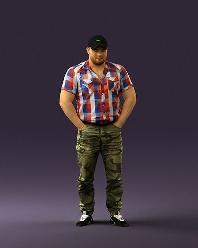 Man in army pants black hat  0733 3D model