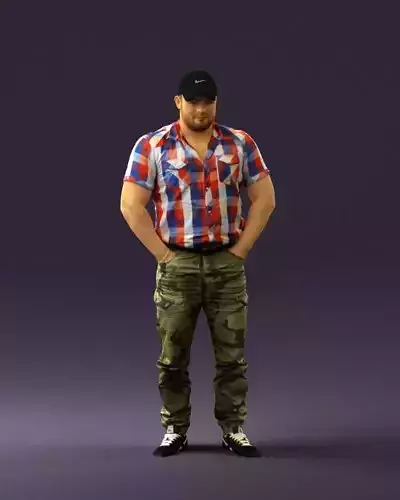 Man in army pants black hat  0733 3D model