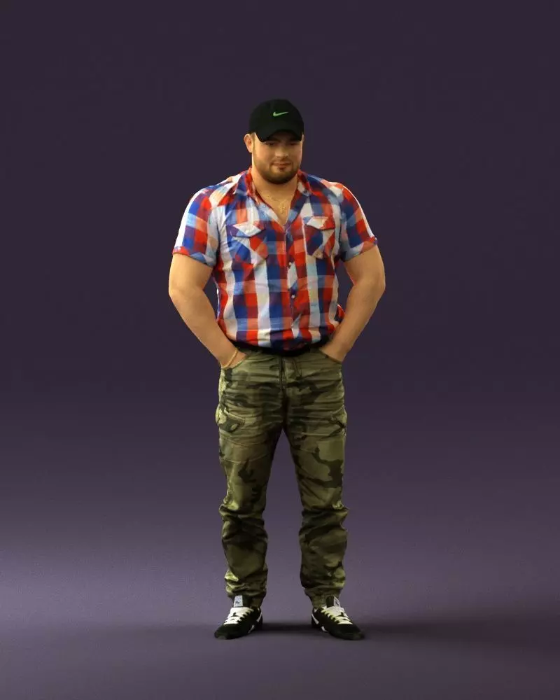 Man in army pants black hat 0733 3D model
