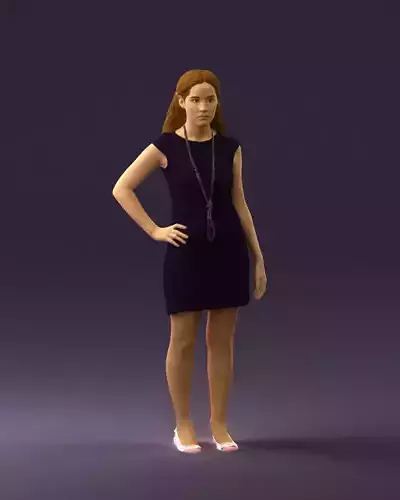 Woman in dark blue dress 0728