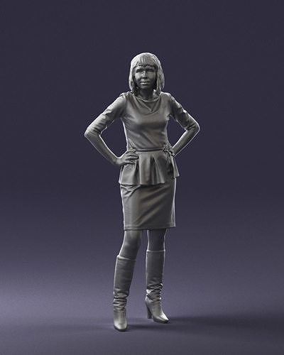Lady green dress and boots 0741 3D Print Ready 3D print model