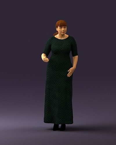 Woman in green black dress 0744 3D model
