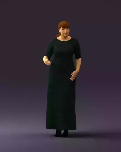 Woman in green black dress 0744