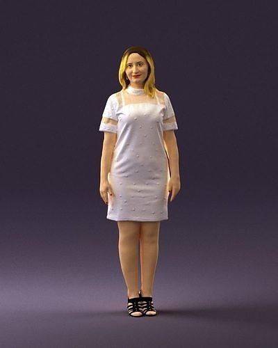 Woman in white evening dress 0750 3D model