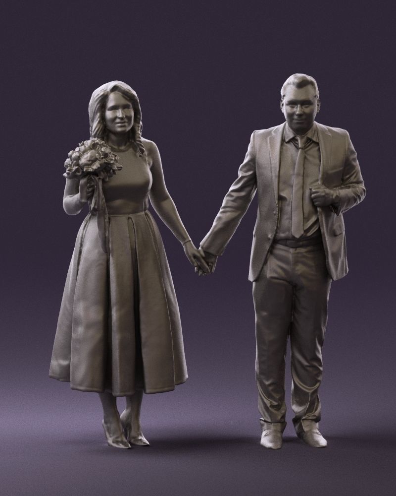 Man and woman in black white dresses 0764 3D model_4