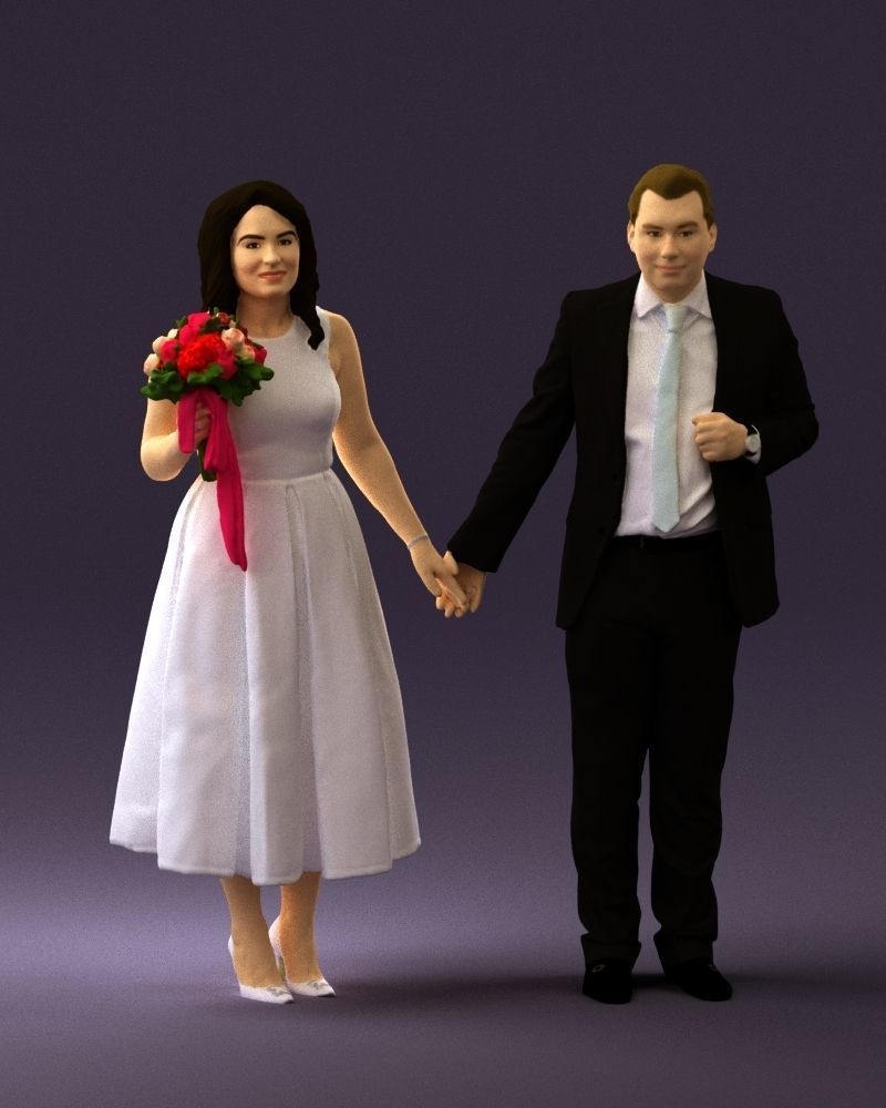 Man and woman in black white dresses 0764 3D model_3