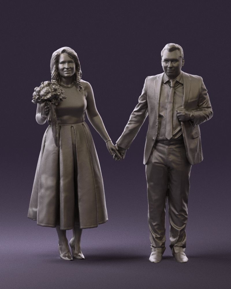 Man and woman in black white dresses 0764 3D model_37