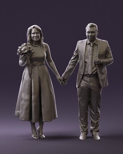 Man and woman in black white dresses 07643D Print Ready 3D print model