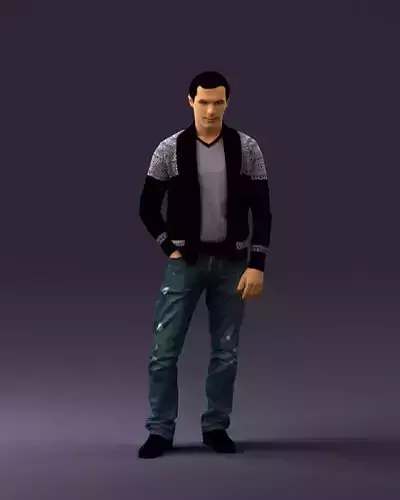 Man in black white long sleeve sweater 0757