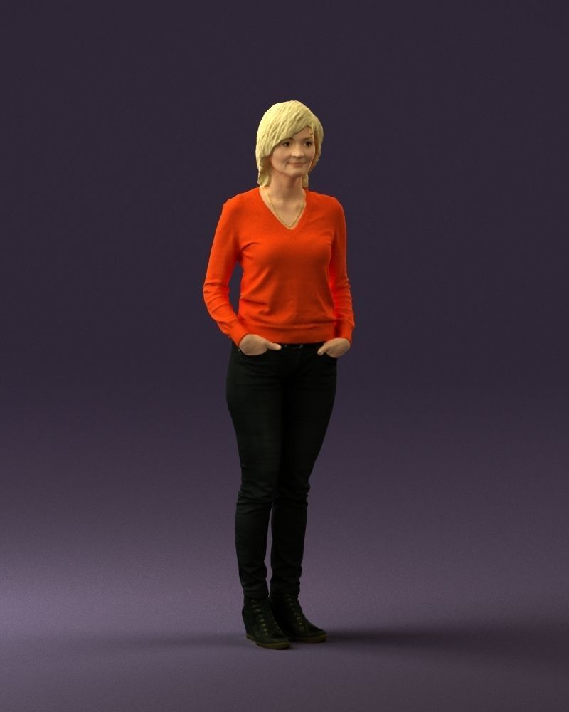 Woman in lava red blouse 0763 3D model_3