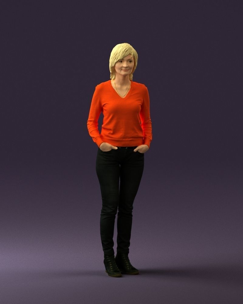 Woman in lava red blouse 0763 3D model_36