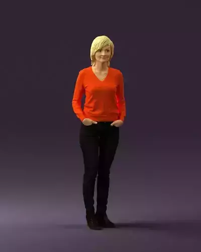 Woman in lava red blouse 0763