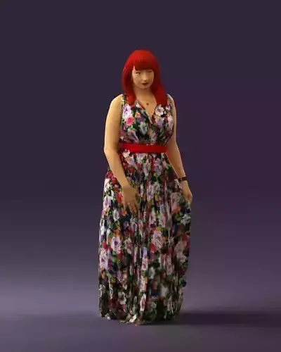 Woman in long flowered dress 0755