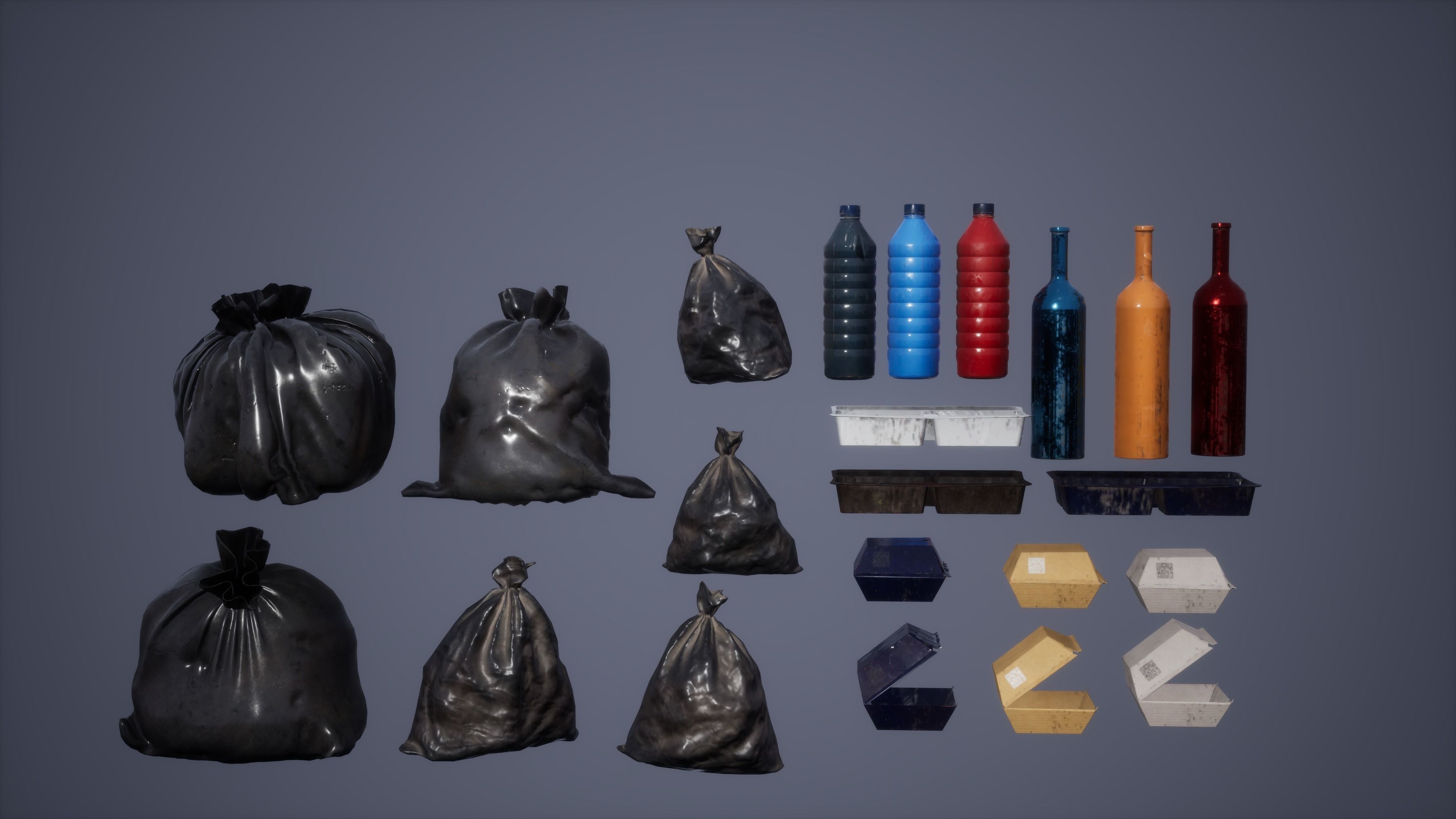 Garbage Set Low Poly Game Ready bags Low-poly 3D model_1