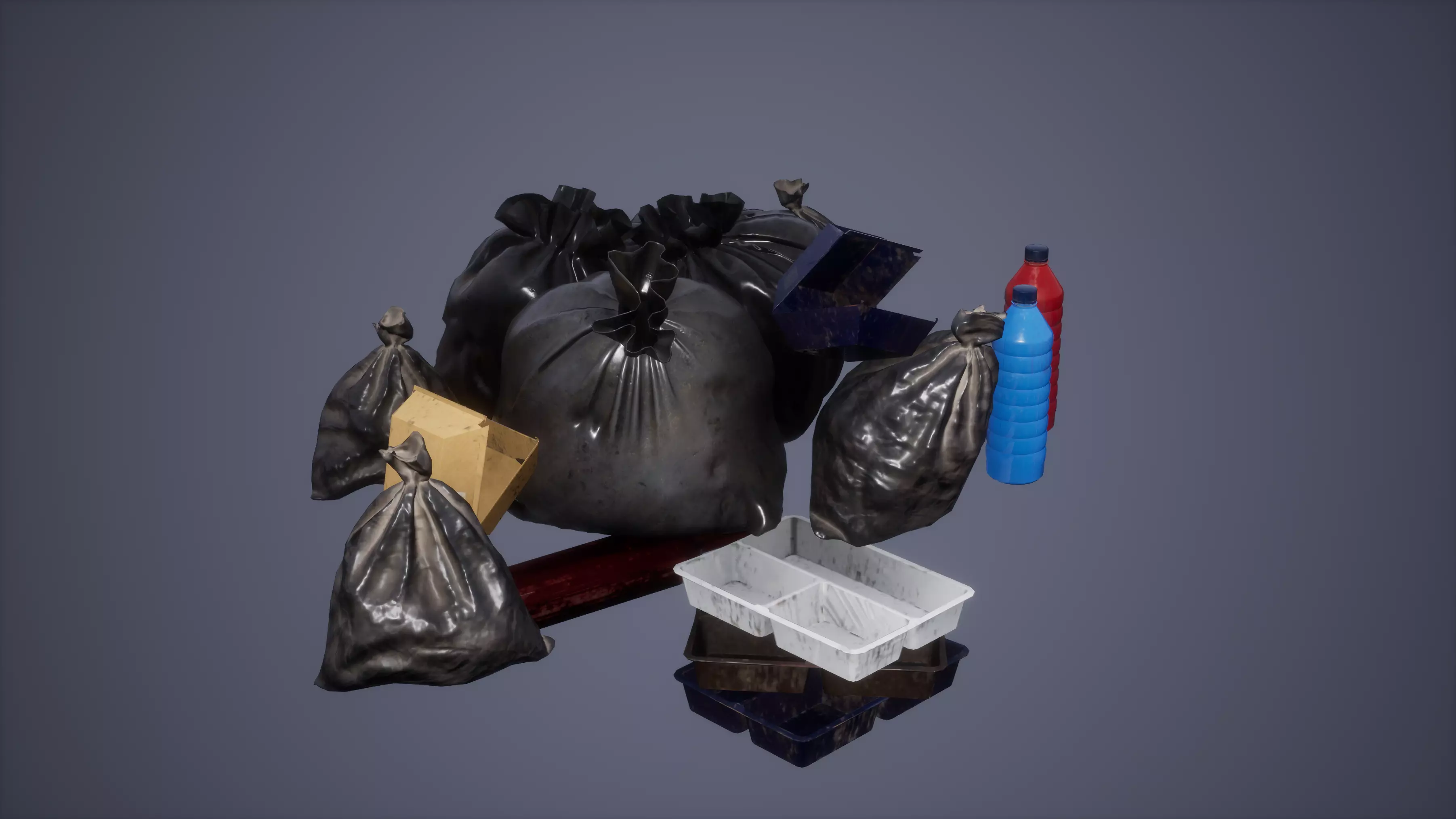 Garbage Set Low Poly Game Ready bags Low-poly 3D model_0