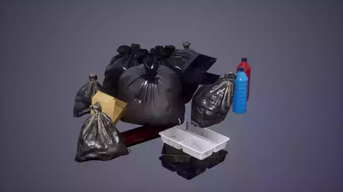 Garbage Set Low Poly Game Ready bags