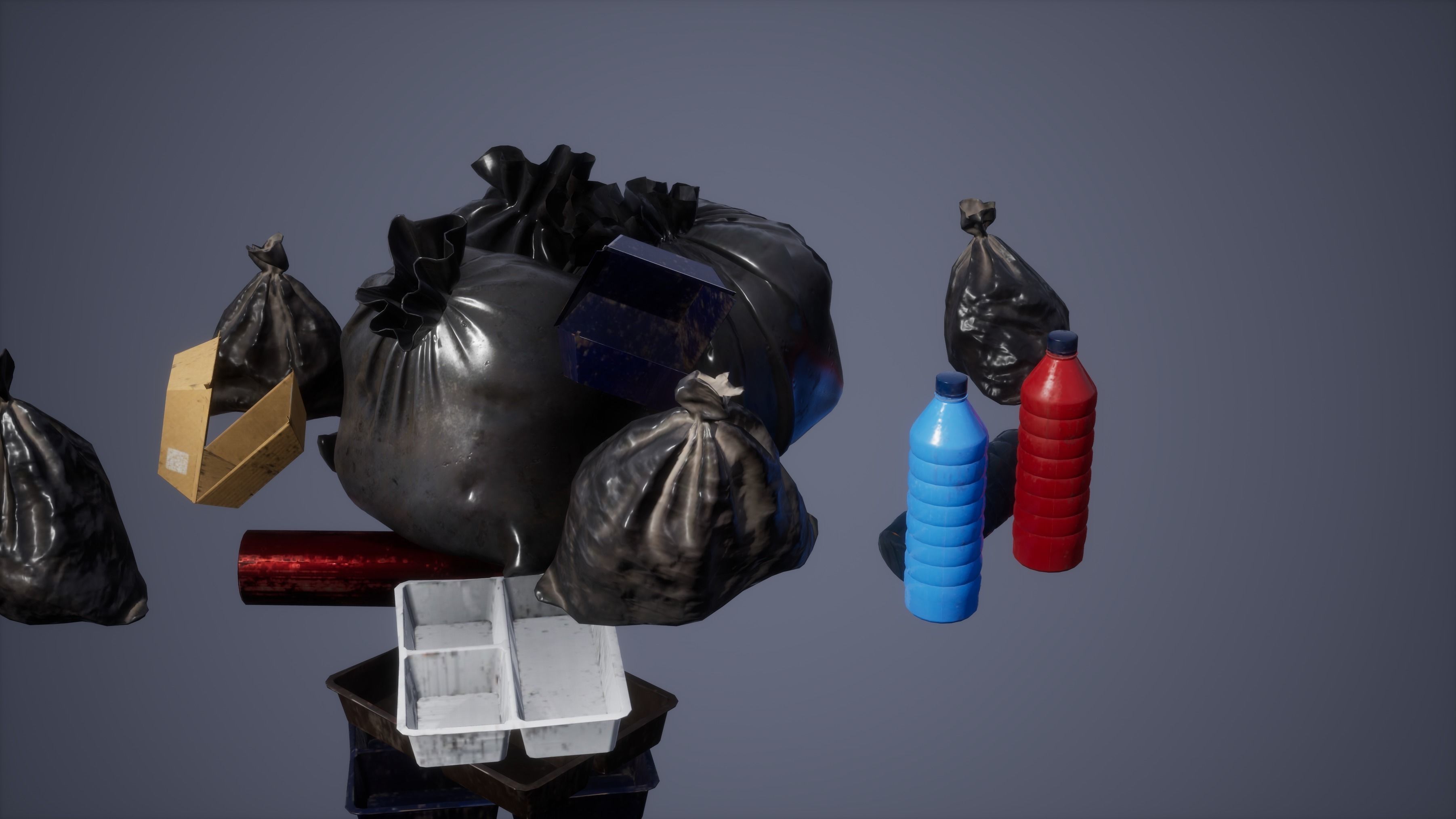Garbage Set Low Poly Game Ready bags Low-poly 3D model_3