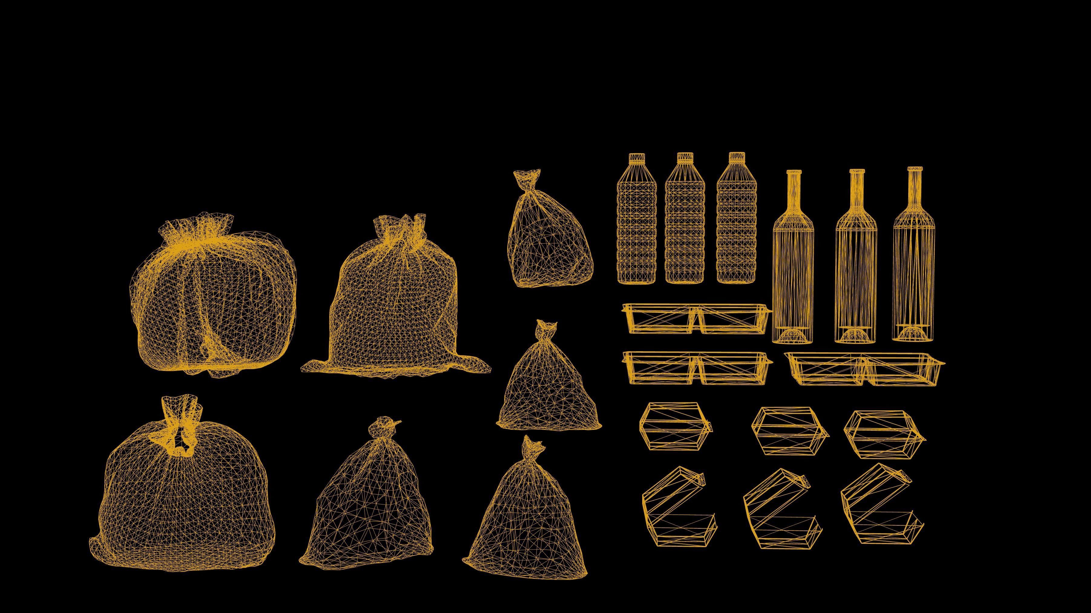 Garbage Set Low Poly Game Ready bags Low-poly 3D model_2