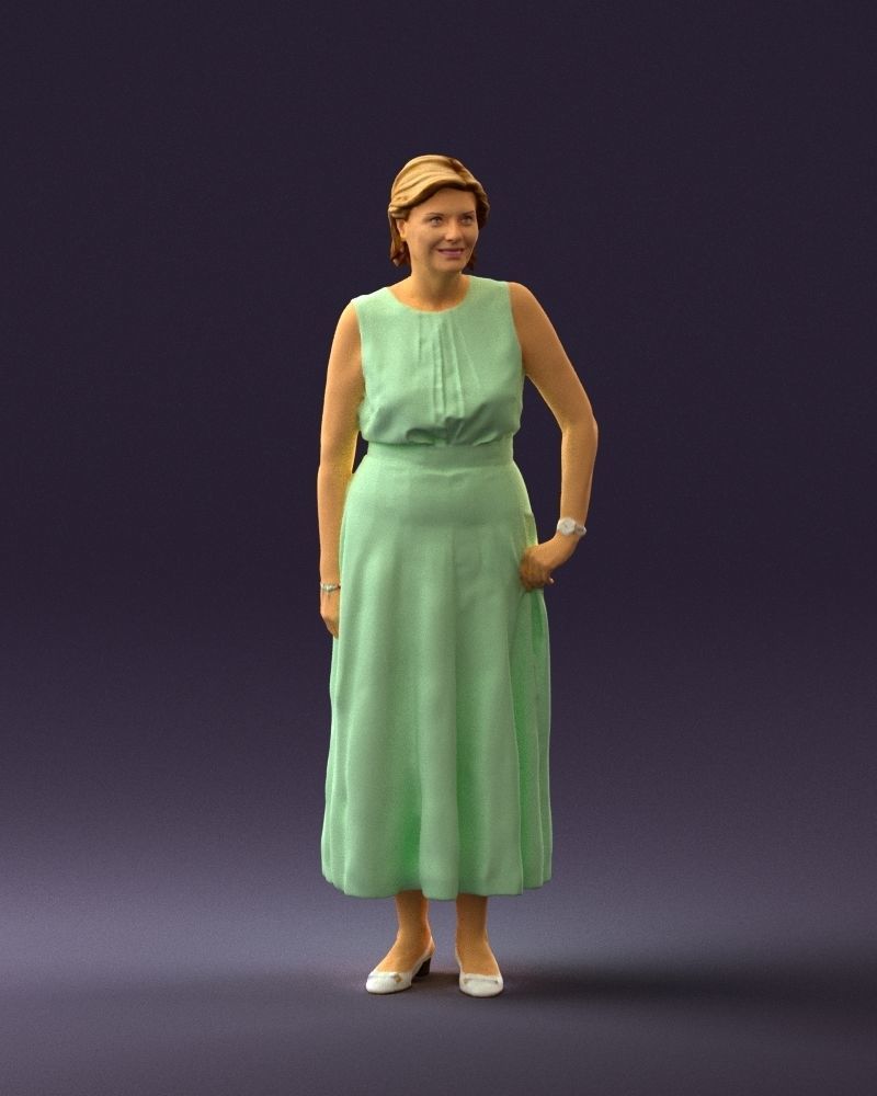 Woman in mint dress 0775 3D model_3