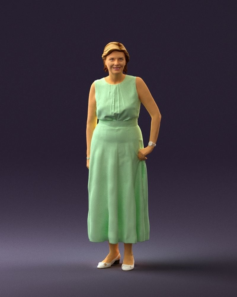 Woman in mint dress 0775 3D model_33