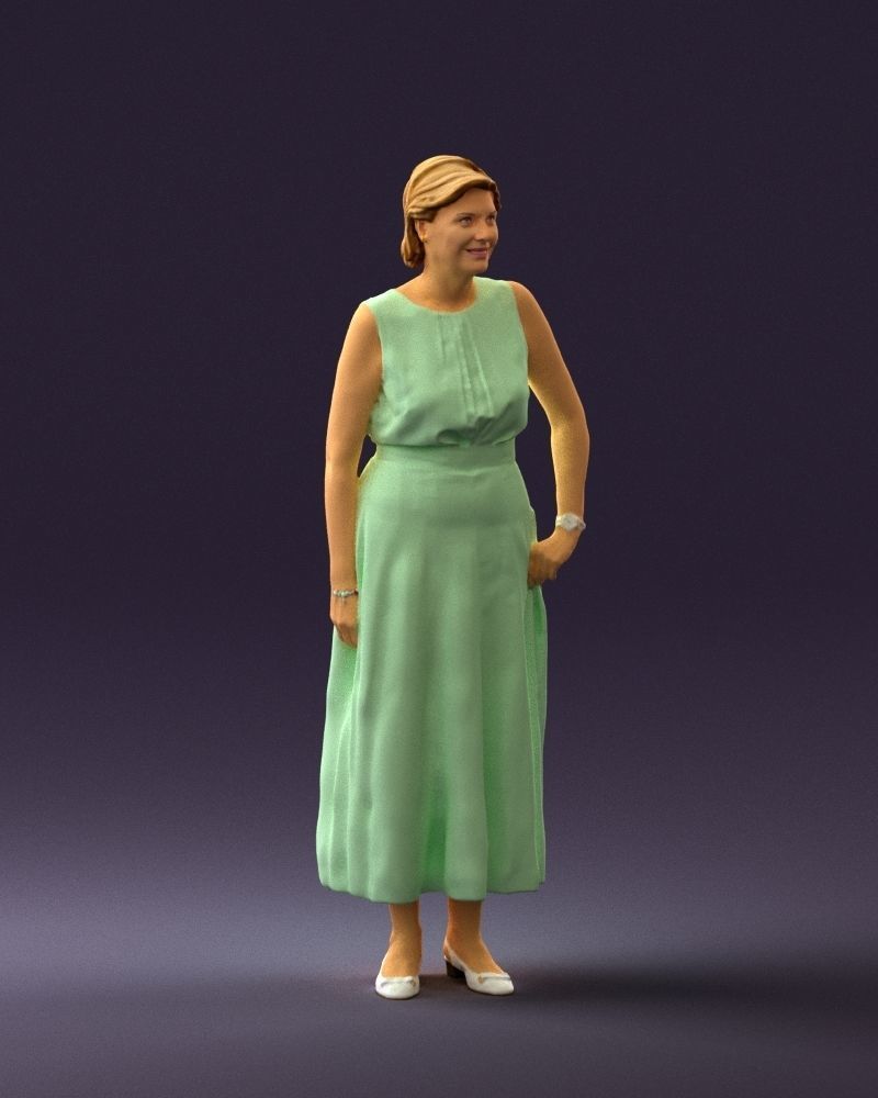 Woman in mint dress 0775 3D model_6