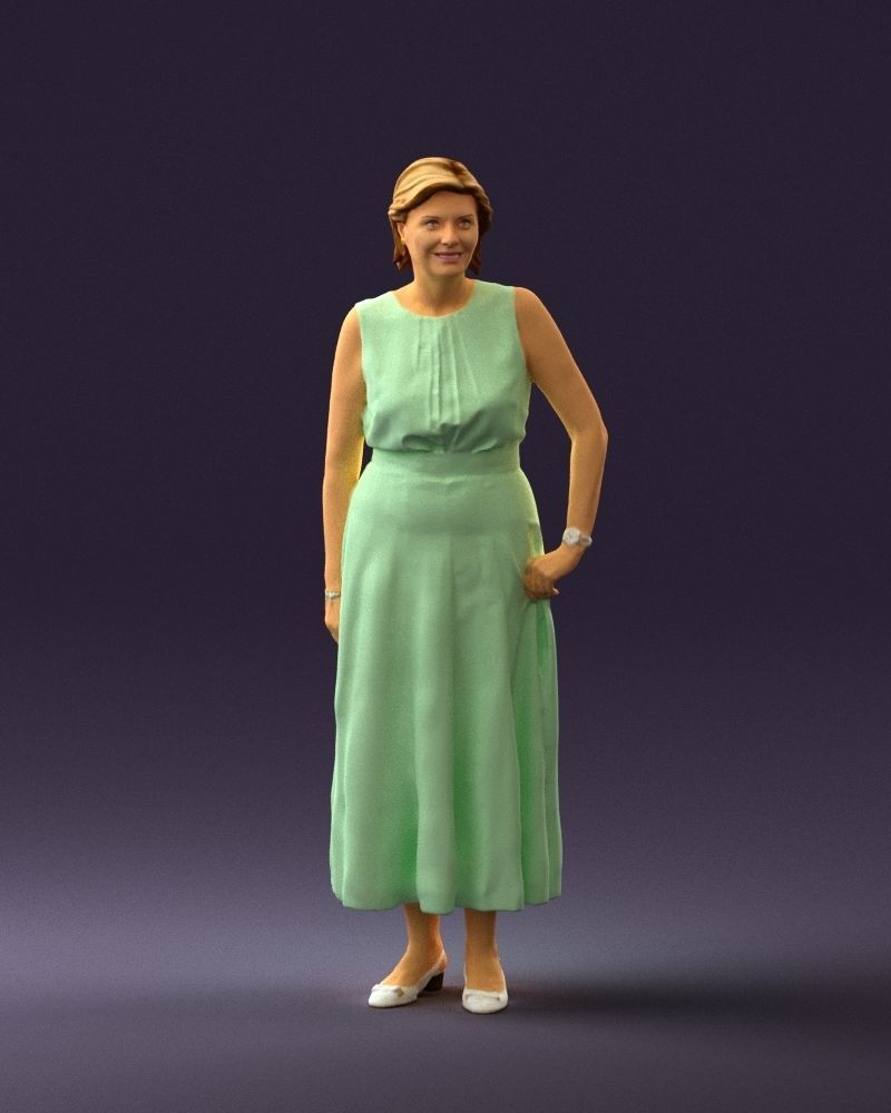 Woman in mint dress 0775 3D model_36