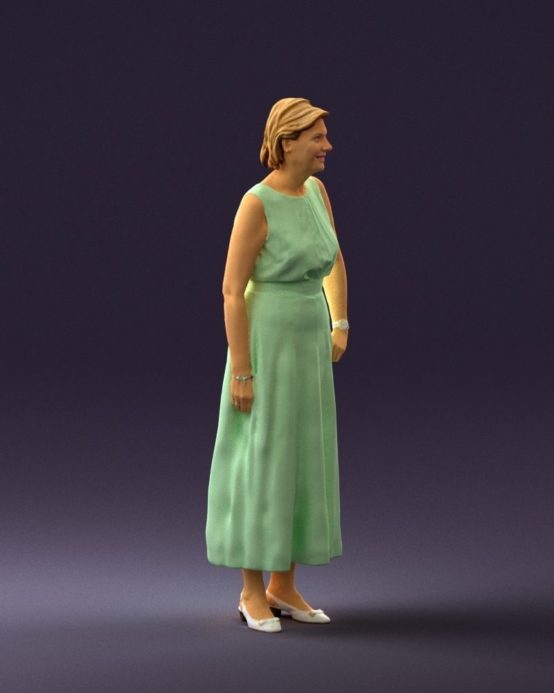 Woman in mint dress 0775 3D model_9
