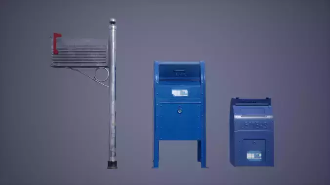 Mail Box Set Low Poly Game Ready  Low-poly 3D model