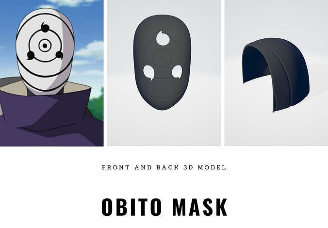 Obito inspired Mask from Naruto Shippuden front and back 3D print model
