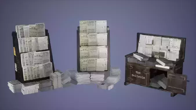 News paper Stand Set Low poly Game Ready  Low-poly 3D model