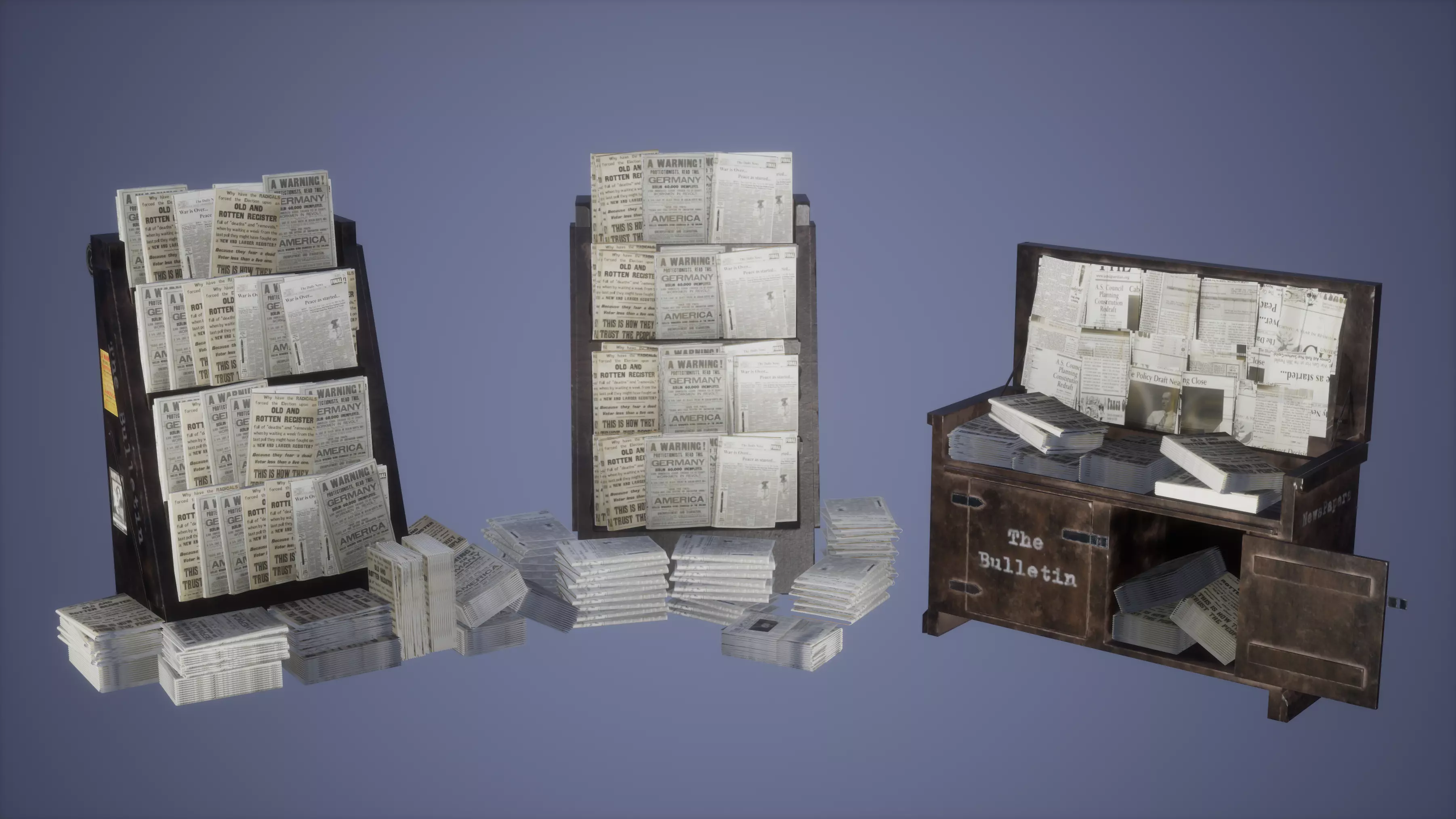 News paper Stand Set Low poly Game Ready  Low-poly 3D model_0