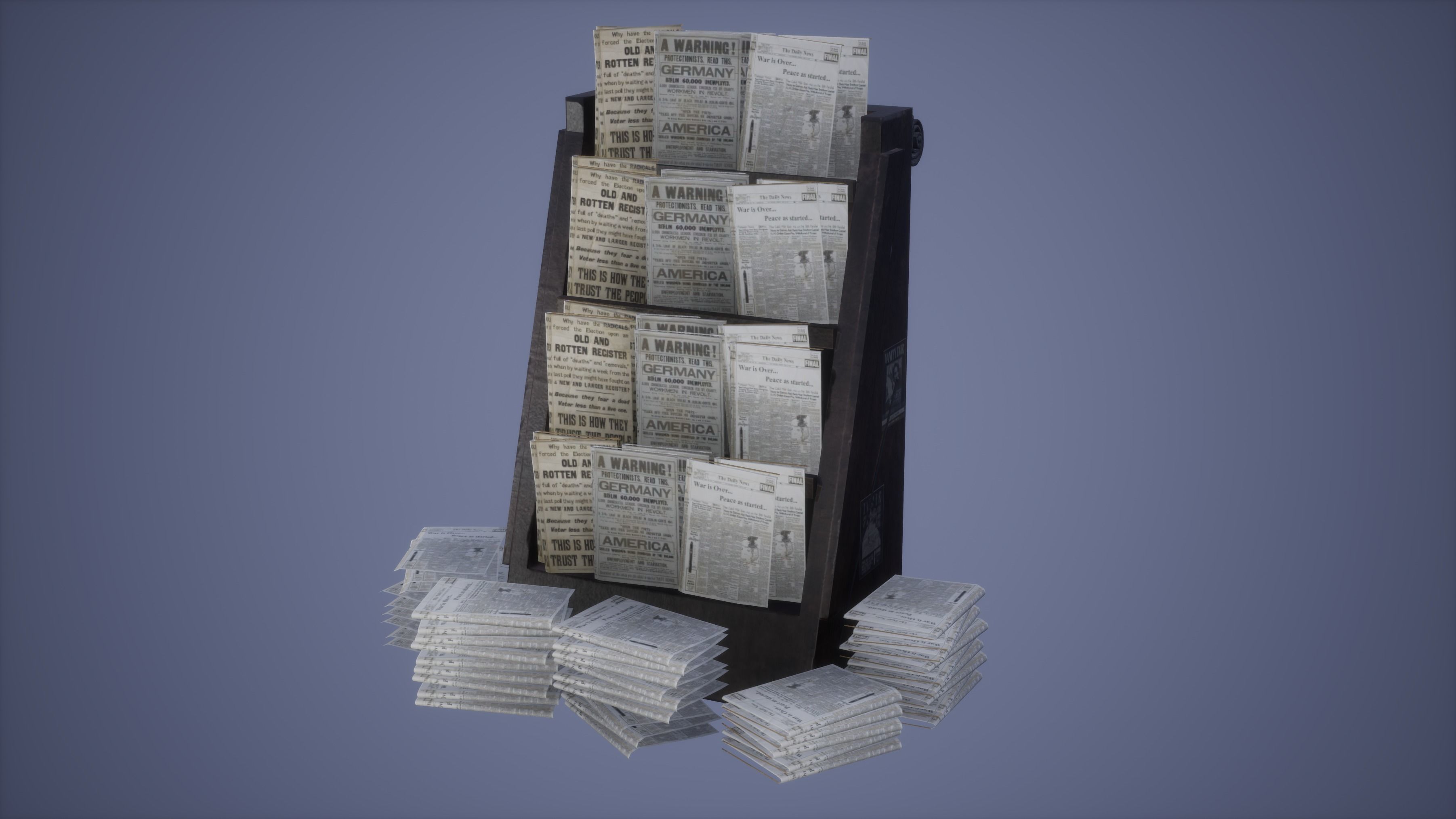 News paper Stand Set Low poly Game Ready  Low-poly 3D model_5