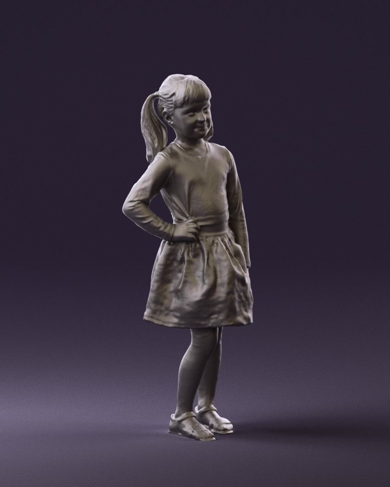 Little girl double ponytail 0794 3D Print Ready 3D print model_4