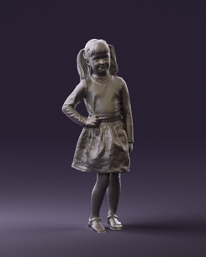 Little girl double ponytail 0794 3D Print Ready 3D print model_2