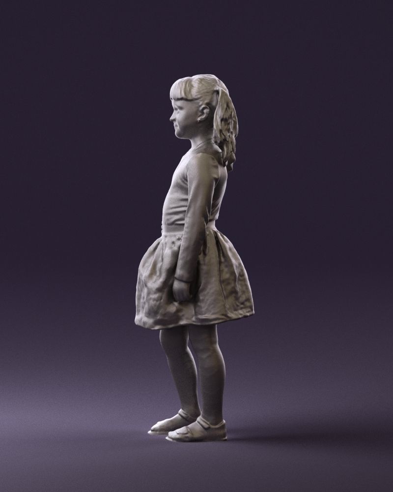 Little girl double ponytail 0794 3D Print Ready 3D print model_16
