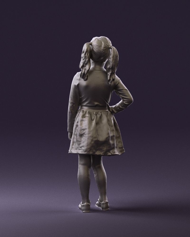 Little girl double ponytail 0794 3D Print Ready 3D print model_12