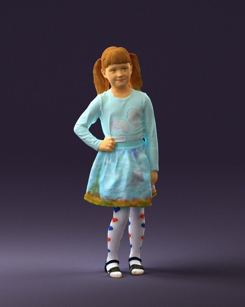 Little girl double ponytail 0794 3D Print Ready 3D print model_25