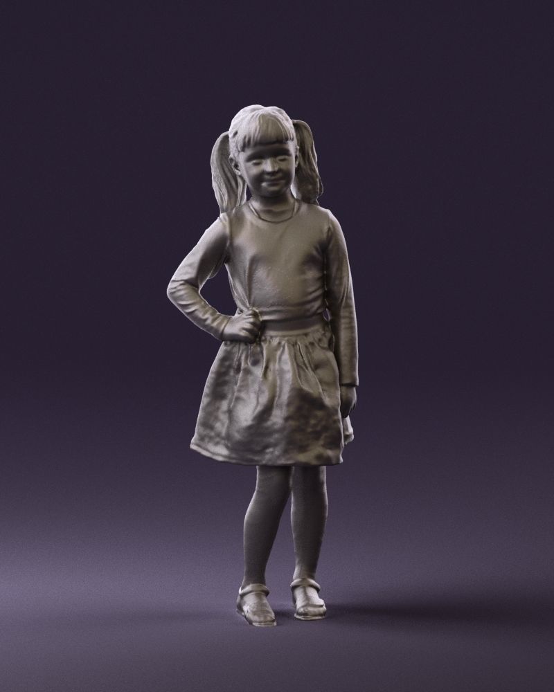 Little girl double ponytail 0794 3D Print Ready 3D print model_24
