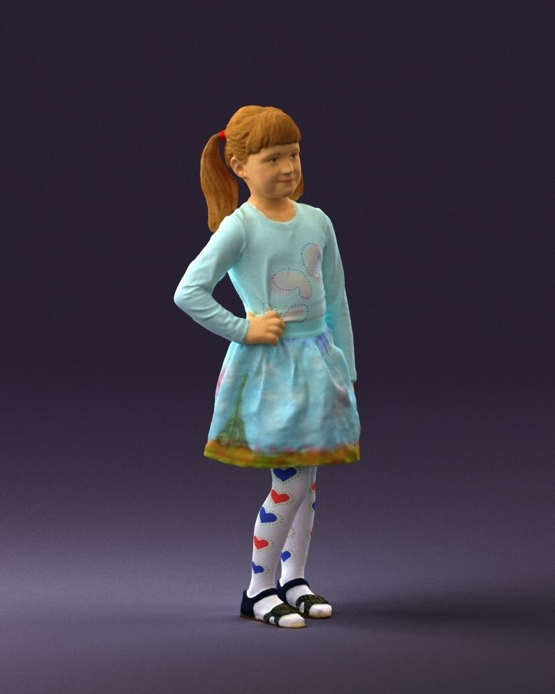 Little girl double ponytail 0794 3D Print Ready 3D print model_5