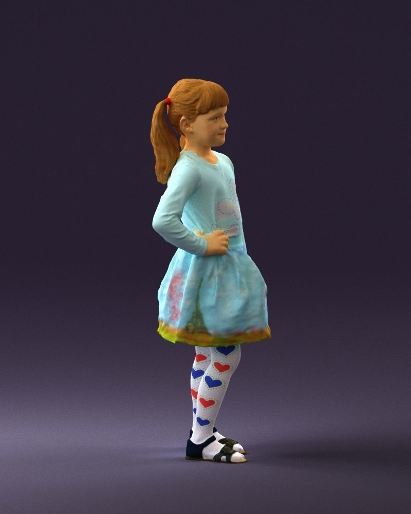 Little girl double ponytail 0794 3D Print Ready 3D print model_7