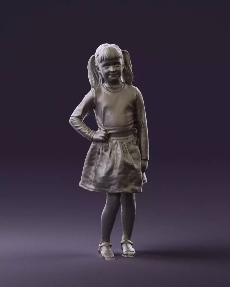 Little girl double ponytail 0794 3D Print Ready 3D print model_0
