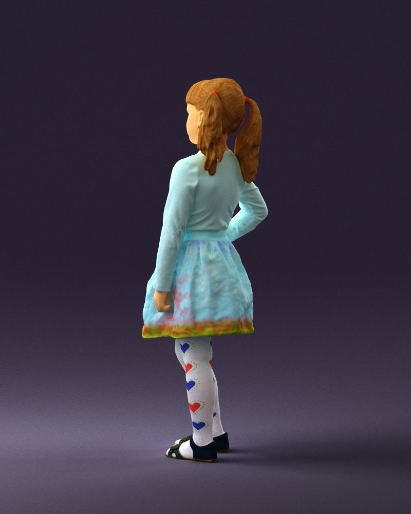 Little girl double ponytail 0794 3D Print Ready 3D print model_15